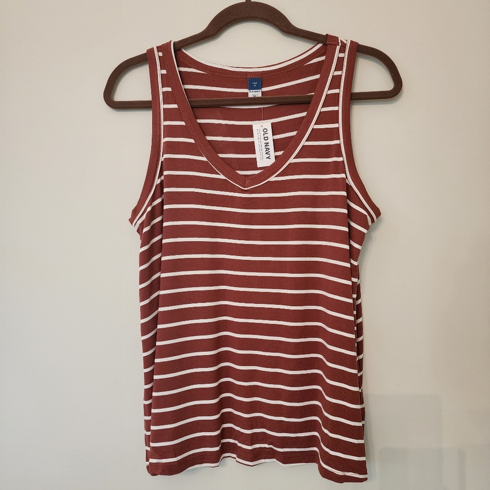 NWT Old Navy Tank, brown and white striped, size Medium